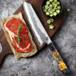 Kirari Damascus Steel Knife With Coloured Octagonal Handle